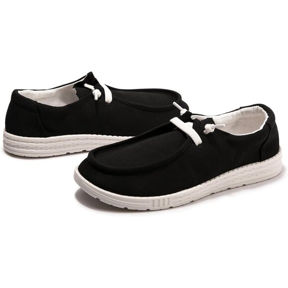 Women's V-Black Fashion Casual Walking Canvas Low Top Flats  Sneakers Shoes - Picture 5 of 5